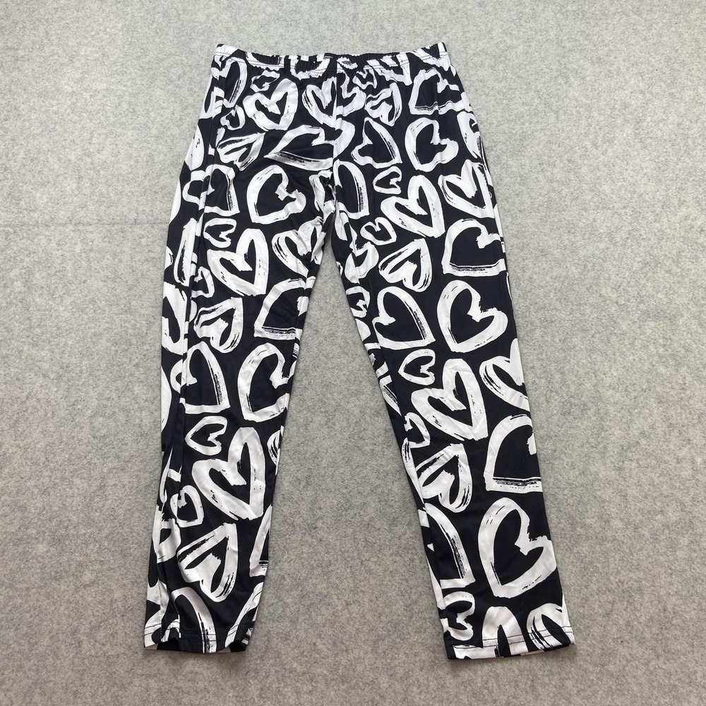 Lily By Firmiana Sweatpants Womens 1X/2X (30x26) Black Heart Print Elastic Waist